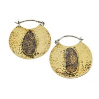 Hammered Brass Hoops with Pyrite