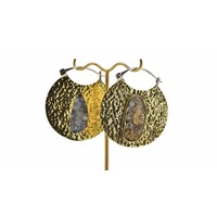 Hammered Brass Hoops with Pyrite
