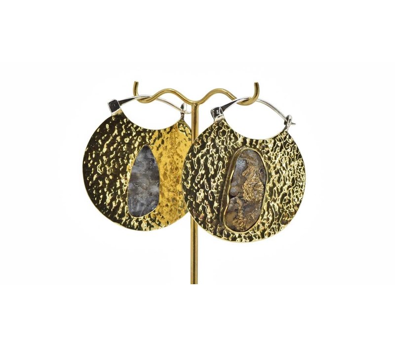 Hammered Brass Hoops with Pyrite