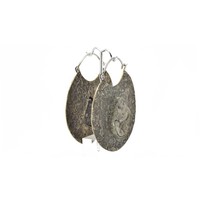 Hammered and Oxidized White Brass Hoops with Pyrite