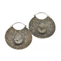 Hammered and Oxidized White Brass Hoops with Pyrite