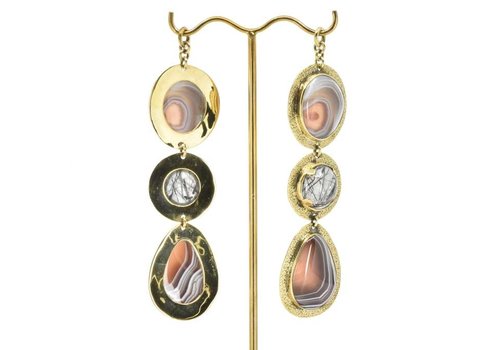 Diablo Hammered Brass Dangle with Tourmalated Quartz and Botswana Agate