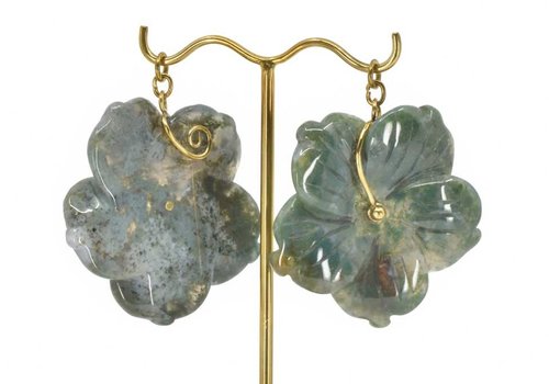 Diablo Moss Agate Hibiscus Flower Dangle in Brass