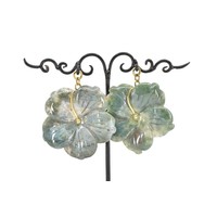 Moss Agate Hibiscus Flower Dangle in Brass