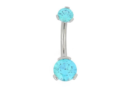 Industrial Strength 14g Titanium Curved Barbell with Prong Set Mint Green CZs