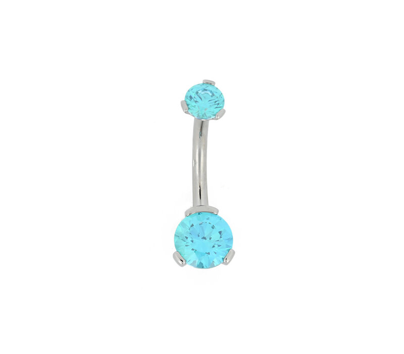 14g Titanium Curved Barbell with Prong Set Mint Green CZs