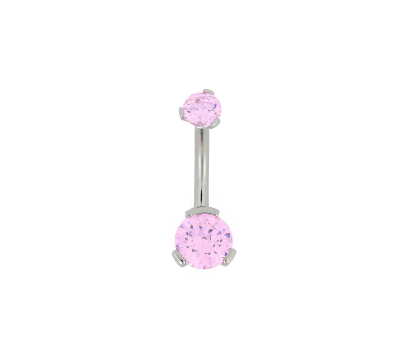 14g Titanium Curved Barbell with Prong Set Pink CZs