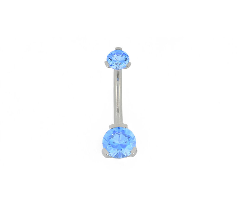 14g Titanium Curved Barbell with Prong Set Arctic Blue CZs