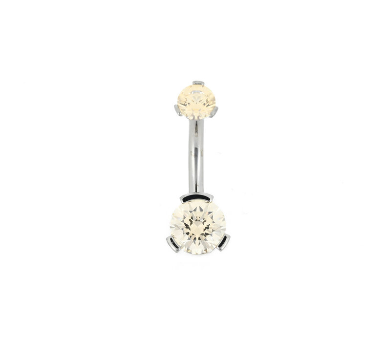 14g Titanium Curved Barbell with Prong Set Champagne CZs