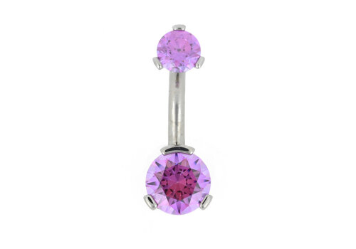 Industrial Strength 14g Titanium Curved Barbell with Prong Set Amethyst CZs