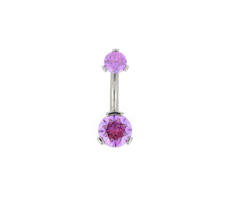 14g Titanium Curved Barbell with Prong Set Amethyst CZs