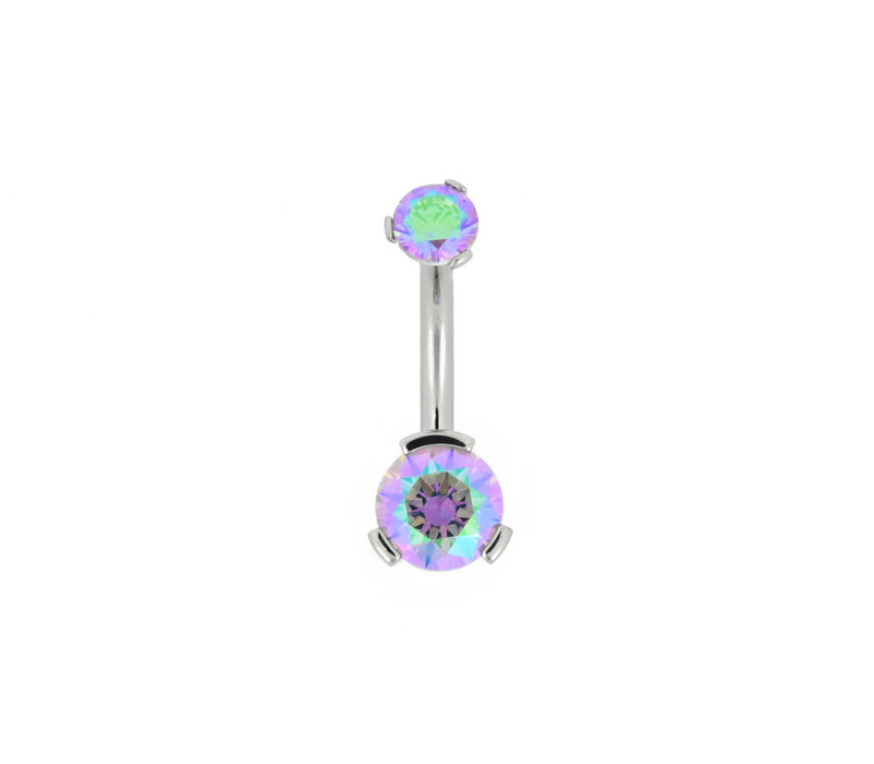 14g Titanium Curved Barbell with Prong Set Paradise Shine CZs