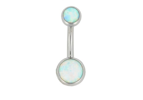 Industrial Strength 14g Titanium Curved Barbell with White Opal Cabochons