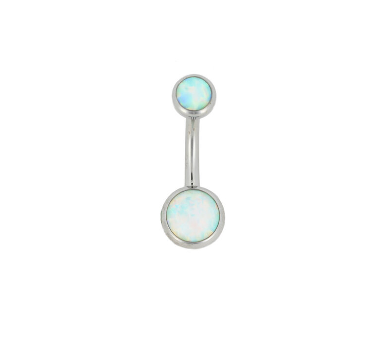 14g Titanium Curved Barbell with White Opal Cabochons