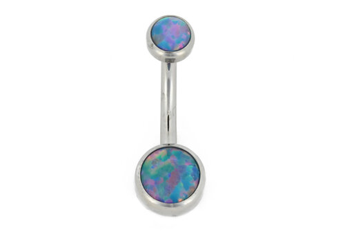 Industrial Strength 14g Titanium Curved Barbell with Teal Opal Cabochons