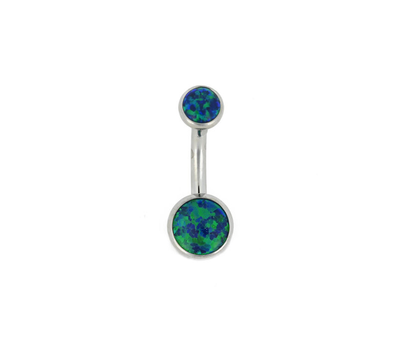 14g Titanium Curved Barbell with Black Opal Cabochons