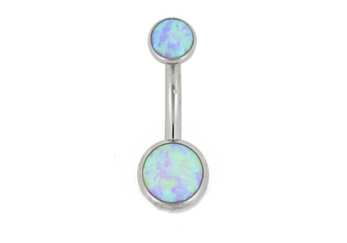 Industrial Strength 14g Titanium Curved Barbell with Bubblegum Pink Opal Cabochons