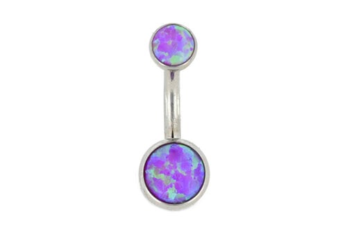 Industrial Strength 14g Titanium Curved Barbell with Magenta Opal Cabochons