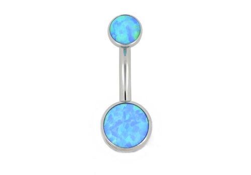 Industrial Strength 14g Titanium Curved Barbell with Sky Blue Opal Cabochons