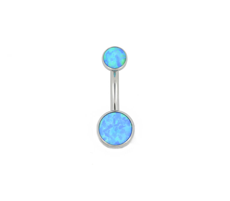 14g Titanium Curved Barbell with Sky Blue Opal Cabochons
