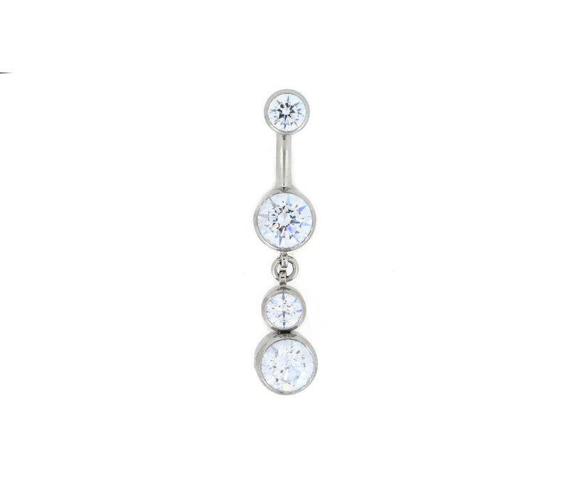 14g Titanium Curved Barbell with Bezel Set Clear CZ Ends and Charm