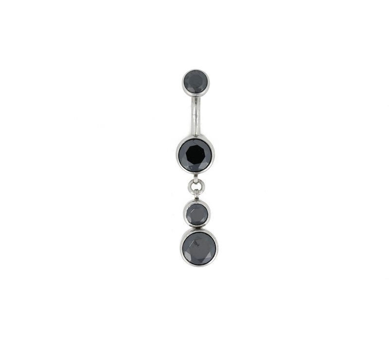 14g Titanium Curved Barbell with Bezel Set Black CZ Ends and Charm