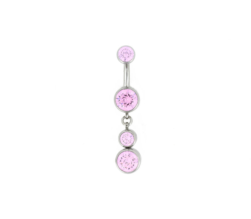 14g Titanium Curved Barbell with Bezel Set Pink CZ Ends and Charm