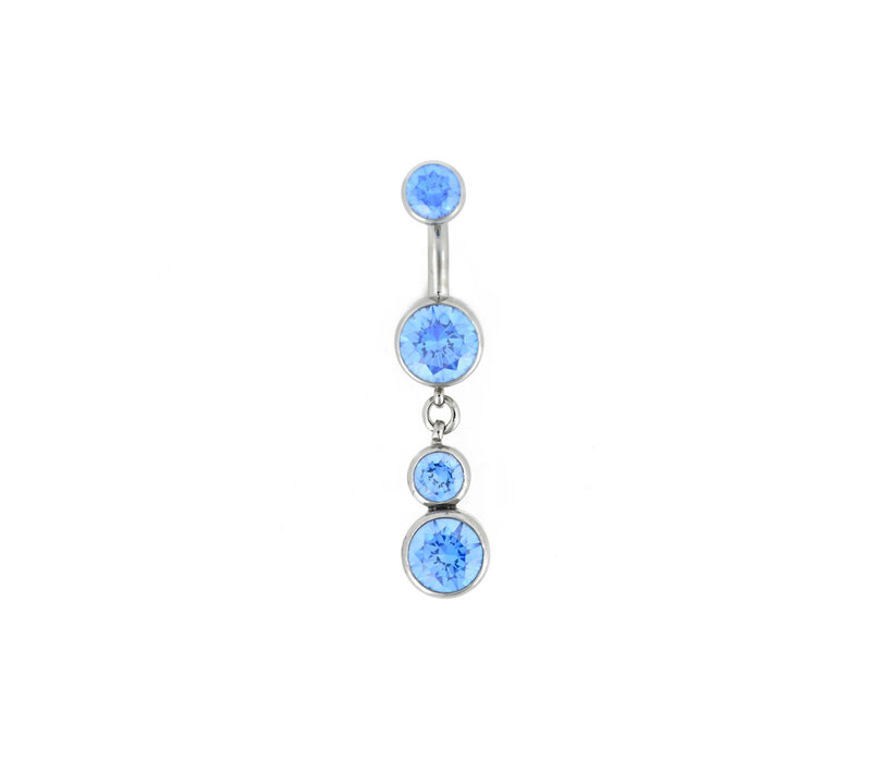 14g Titanium Curved Barbell with Bezel Set Arctic Blue CZ Ends and Charm