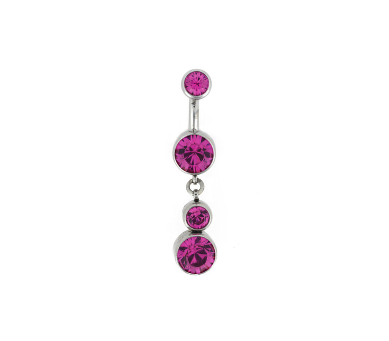 14g Titanium Curved Barbell with Bezel Set Fuchsia CZ Ends and Charm