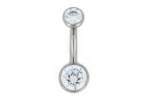 Industrial Strength 14g Titanium Curved Barbell with Bezel Set Clear CZs