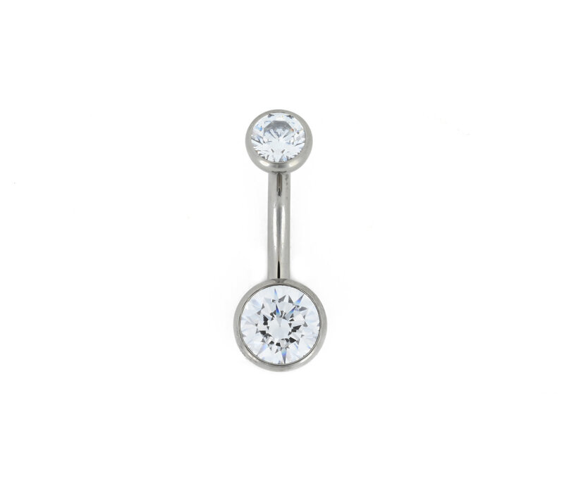 14g Titanium Curved Barbell with Bezel Set Clear CZs