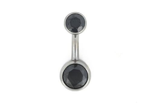 Industrial Strength 14g Titanium Curved Barbell with Bezel Set Black CZs