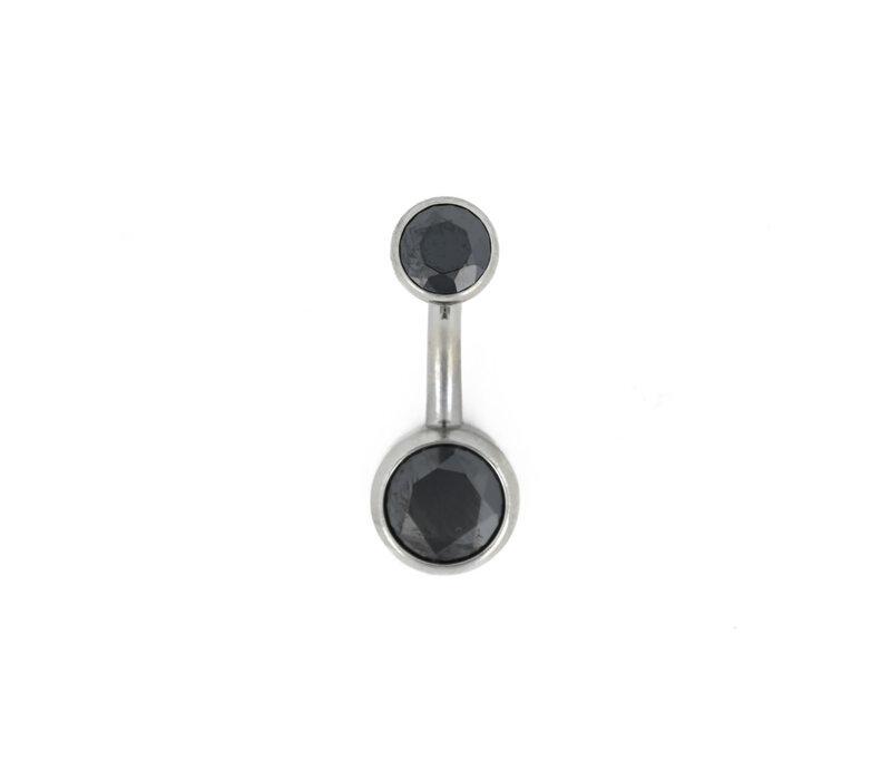 14g Titanium Curved Barbell with Bezel Set Black CZs