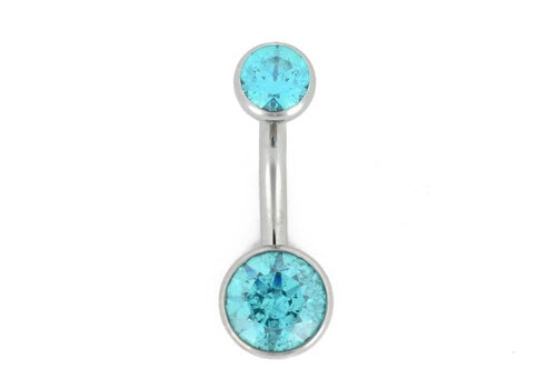 Industrial Strength 14g Titanium Curved Barbell with Bezel Set Mint Green CZs