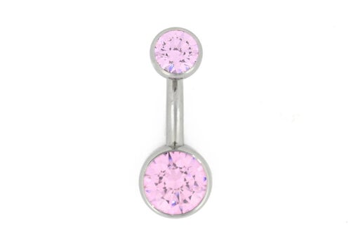 Industrial Strength 14g Titanium Curved Barbell with Bezel Set Pink CZs