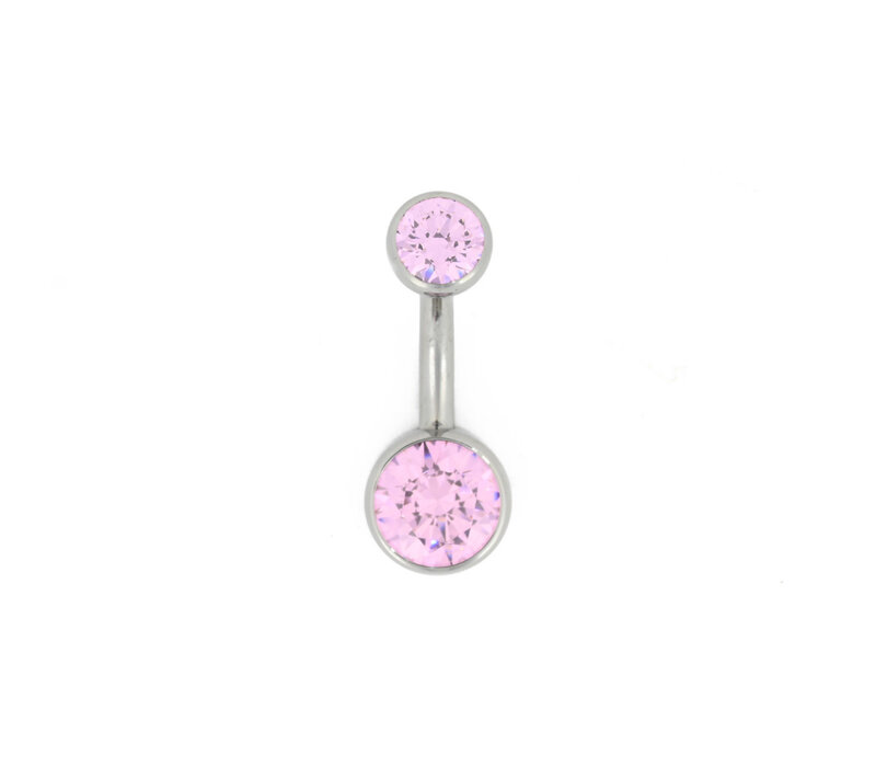 14g Titanium Curved Barbell with Bezel Set Pink CZs