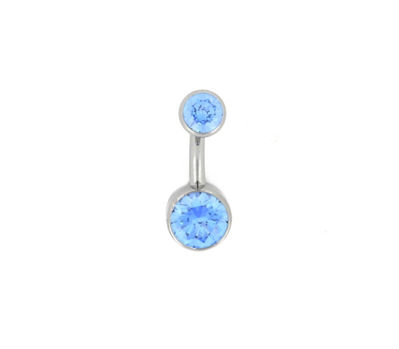 14g Titanium Curved Barbell with Bezel Set Arctic Blue CZs