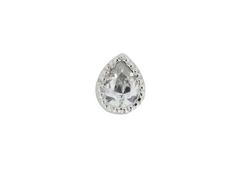 Tawapa Pear Scalloped Threadless End in 14K White Gold with Cubic Zirconia