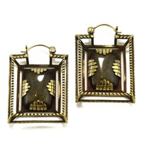 Casket Earring in Brass with Obsidian