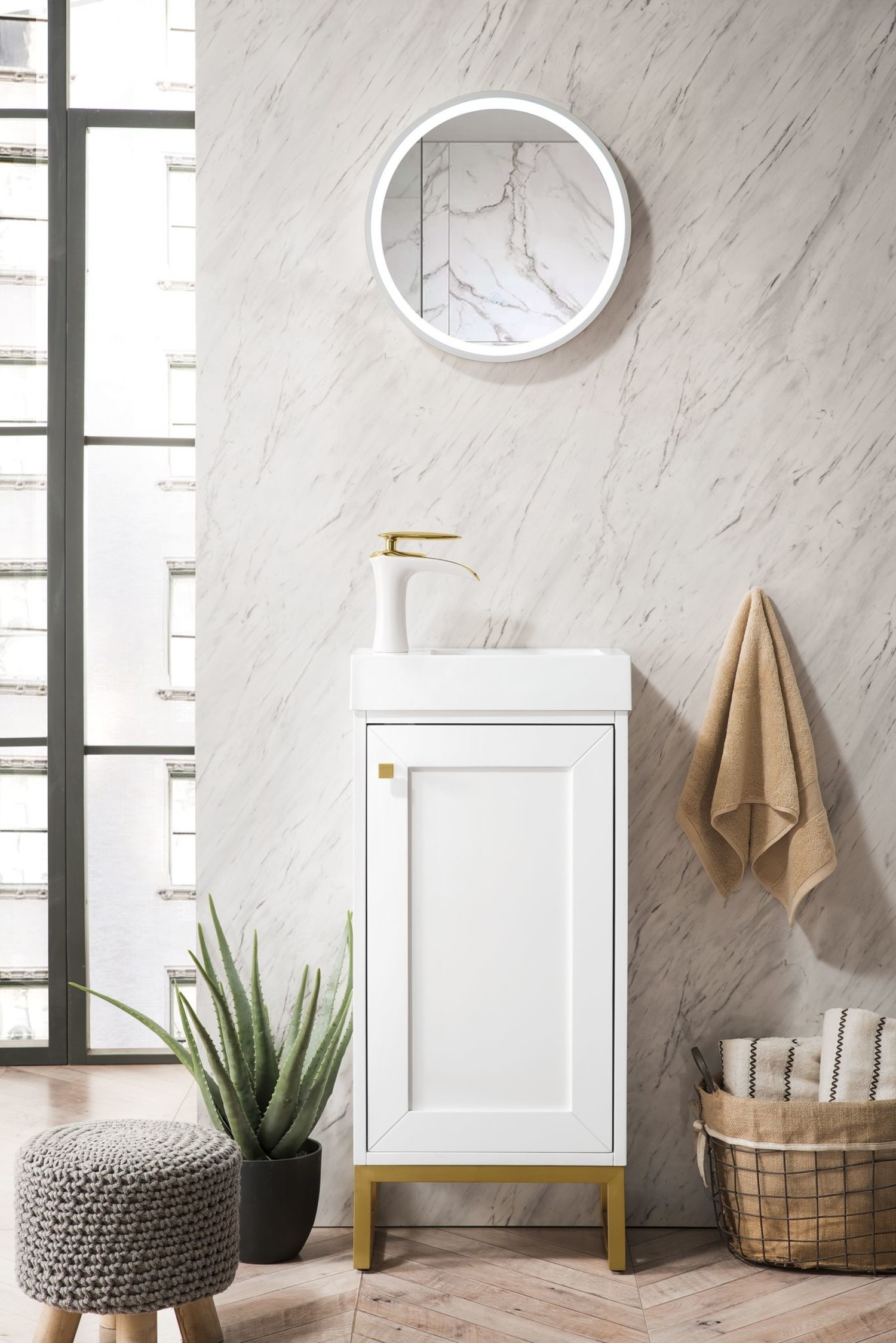 Chianti 16'' Single Vanity Cabinet, Radiant Gold, w/ White Glossy Resin  Countertop - Polaris Home Design