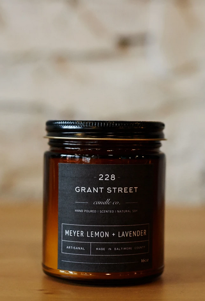 228 Grant Street Candle Co. Meyer Lemon + Lavender- 9oz Amber Jar Candle