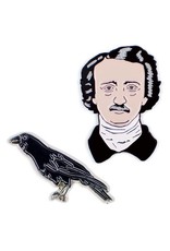 Edgar Allan Poe and Raven Enamel Pin Set - 2 Unique Colored Metal Lapel Pins