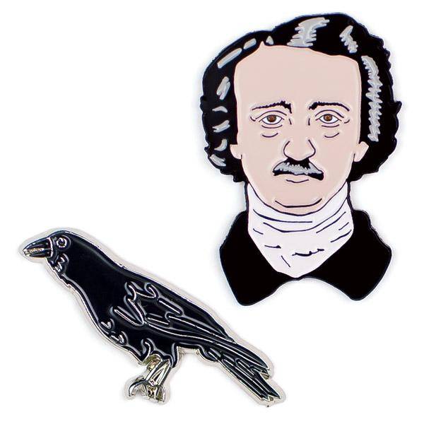 Unemployed Philosophers Guild Edgar Allan Poe and Raven Enamel Pin Set - 2 Unique Colored Metal Lapel Pins