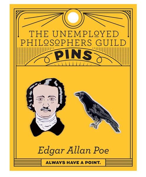 Edgar Allan Poe and Raven Enamel Pin Set - 2 Unique Colored Metal Lapel Pins