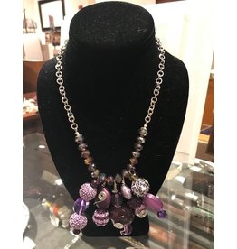 Cluster Necklace with Crystals - Purple