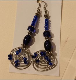 Pair of Blue Wire-wrapped Earrings