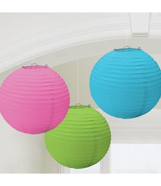 Amscan Inc. Round Paper Lantern  24.1cm 3/pk - Kiwi-Carribean -Pink