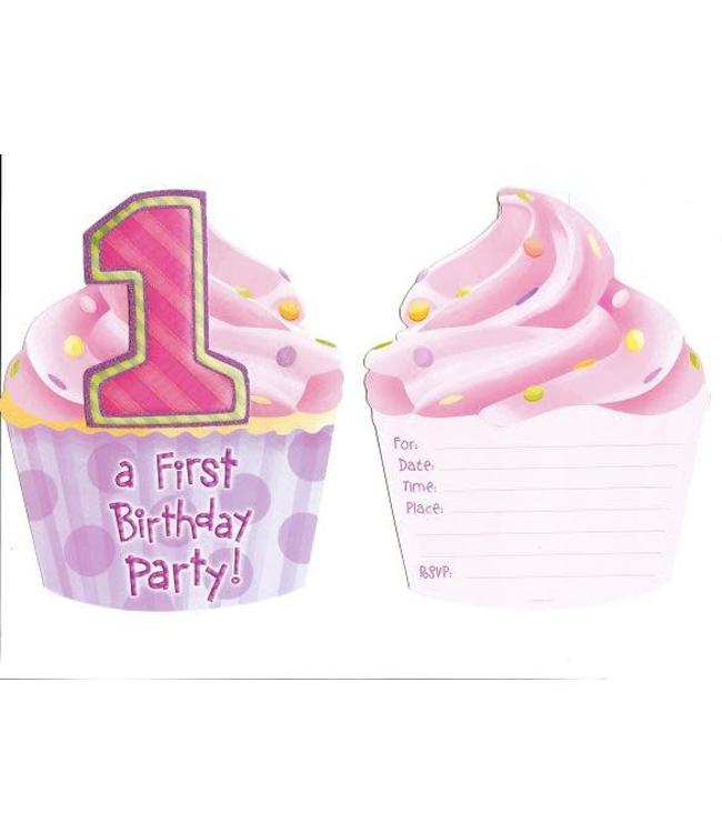 Amscan Inc. Invitation Cards - A 1st Birthday Party, Pink