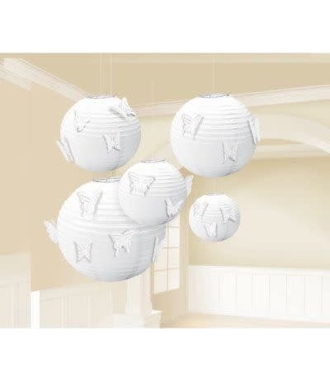 Amscan Inc. Lanterns Round - White W/Butterfly Attached