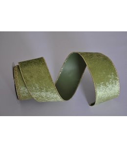 Midwest of Cannon Falls Wired Velvet Ribbon with Gold Border 21/2Inch X 81/3 Yd - Apple Green